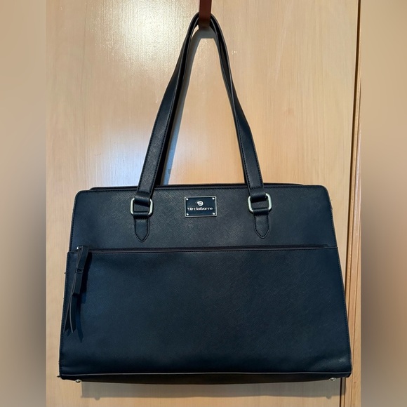 Liz Claiborne Computer Briefcase Bag Black Leather Large Excellent Condition - Picture 1 of 12